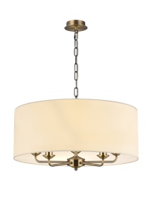 DK0662  Banyan 60cm 5 Light Pendant Antique Brass, Ivory Pearl/White